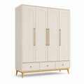Armario de madera con puertas y cajones MDF, color blanco marfil y dorado, 200 cm x 160 cm x 50 cm