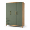 Armario de 3 puertas y 2 cajones verde y roble con estructura de MDF