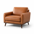 Sillón de cuero sintético marrón con patas de madera