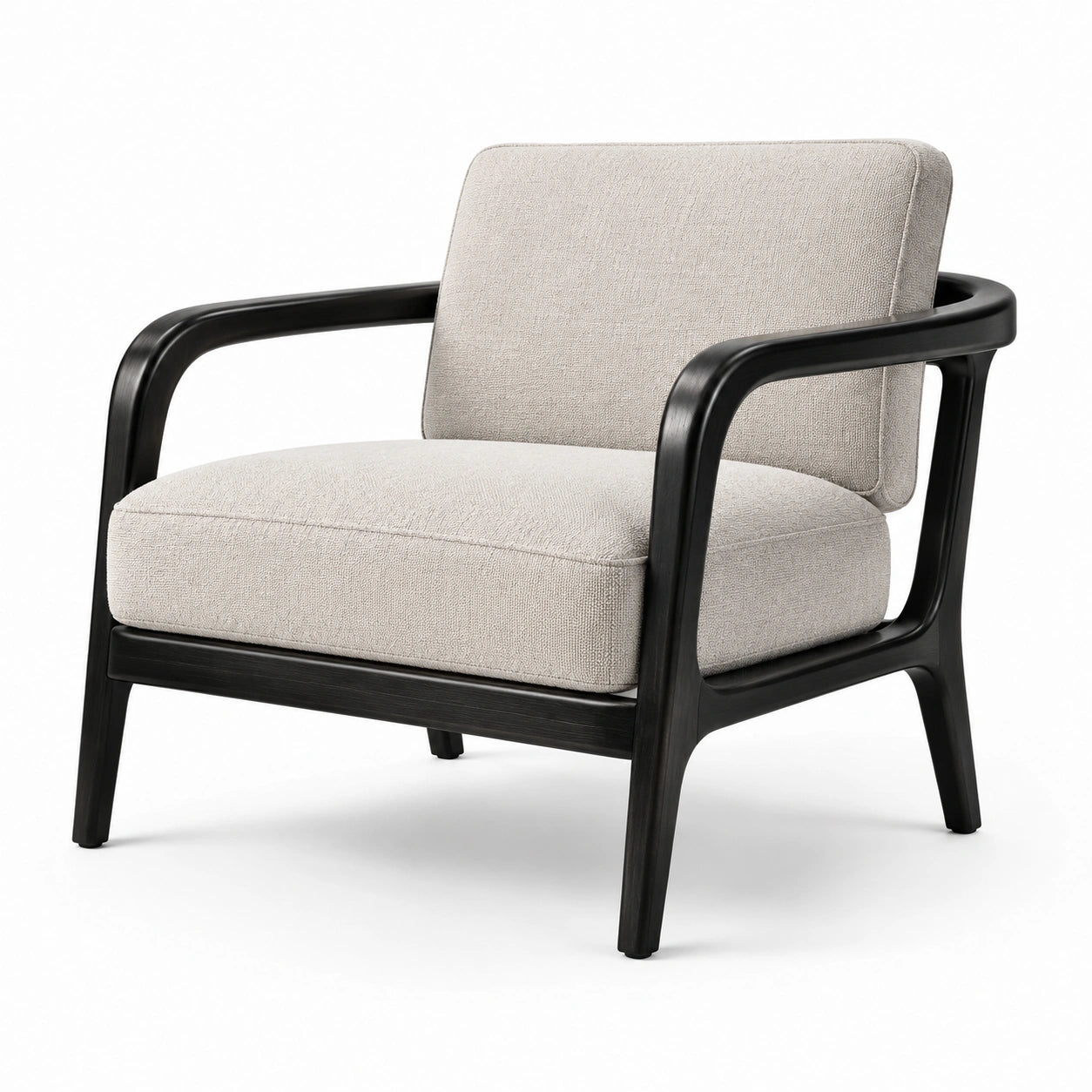 Sillón de madera con tejido de poliéster beige