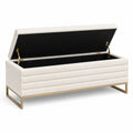 Baúl de almacenamiento de poliéster beige con estructura de metal dorado