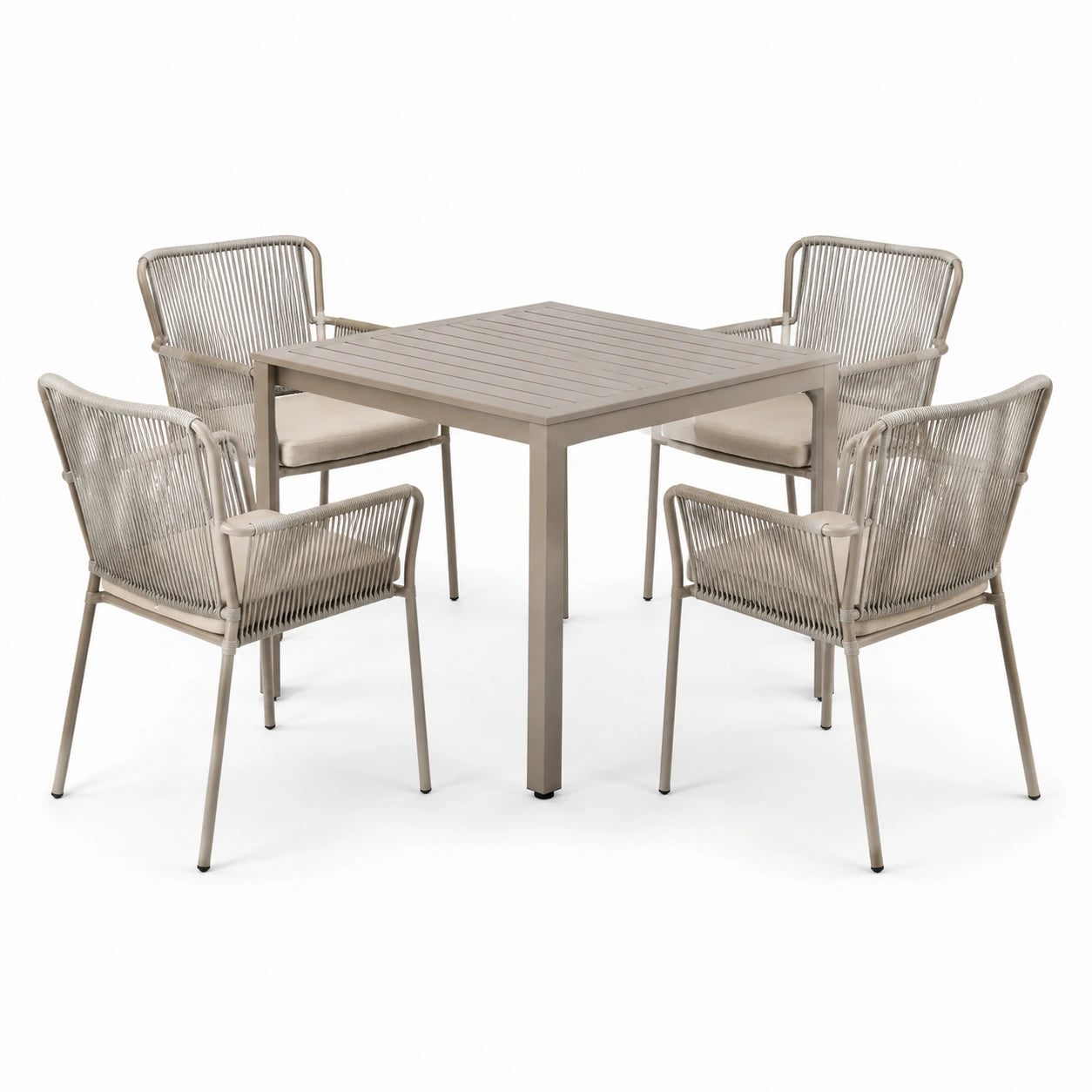 Conjunto de jardín de aluminio y cuerda beige para 4 personas