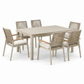 Conjunto de comedor de jardín de aluminio y cuerda beige con 6 sillas