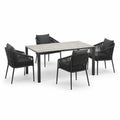 Conjunto de comedor de jardín de aluminio y cuerda con 4 sillas gris