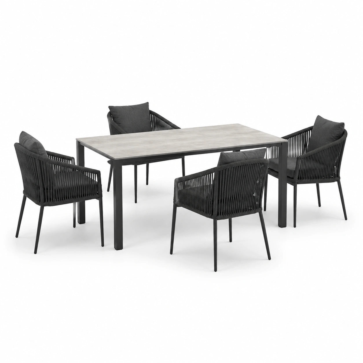 Conjunto de comedor de jardín de aluminio y cuerda con 4 sillas gris