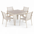 Conjunto de jardín en aluminio y textilene beige con 4 sillas