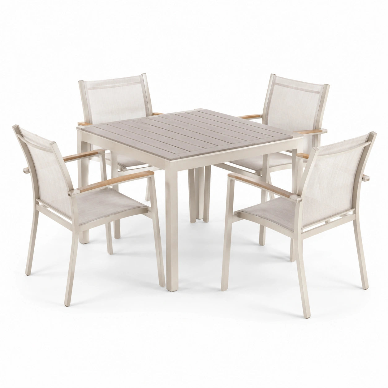 Conjunto de jardín en aluminio y textilene beige con 4 sillas