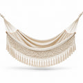 Hamaca de algodón tejido beige con flecos 200x150 cm
