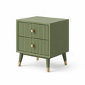 Mesita de madera con 2 cajones verde y detalles de metal 40x35x55 cm