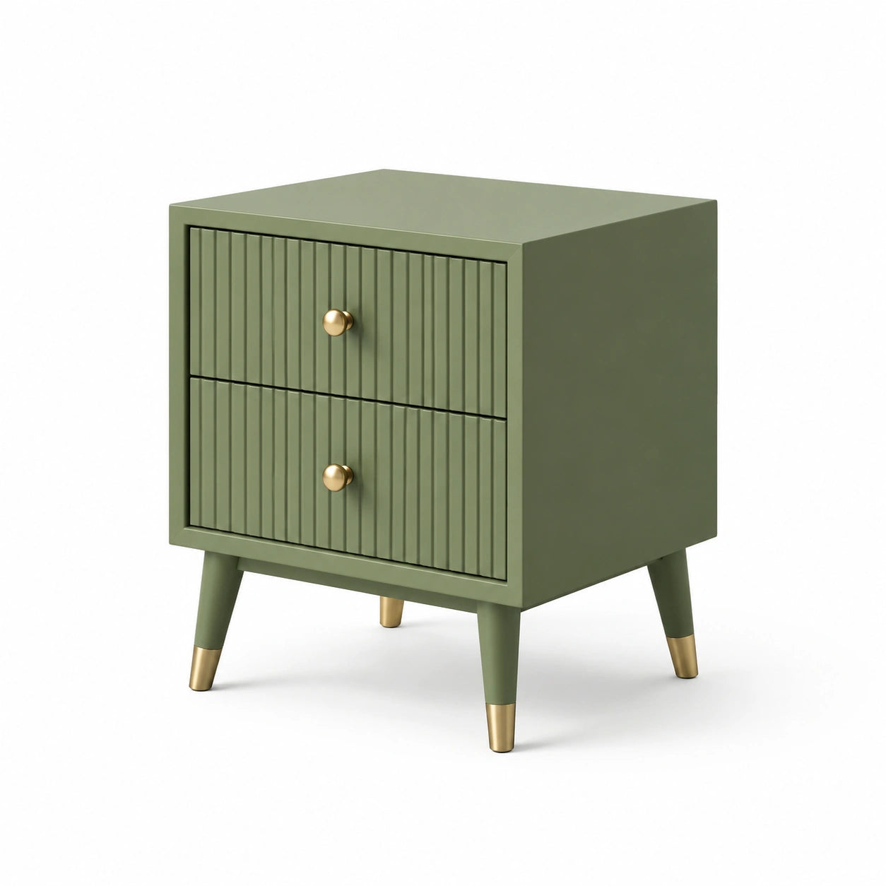 Mesita de madera con 2 cajones verde y detalles de metal 40x35x55 cm