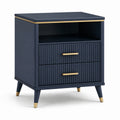 Mesita de noche de madera MDF y metal azul con detalles dorados