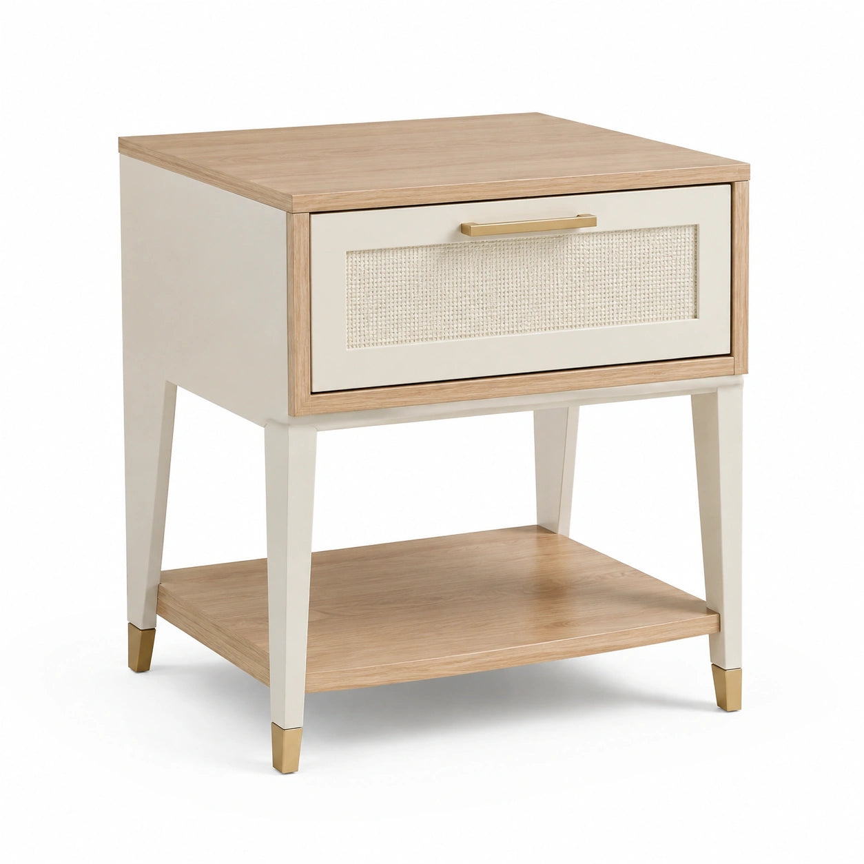 Mesita de noche de madera y MDF con detalles de latón
