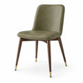 Silla de cuero PU verde con patas de madera de nogal